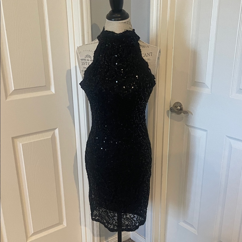 Avec Black Sequined Lace Dress
